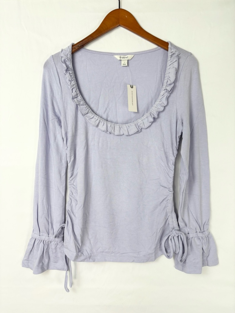 NEW Maeve Long Sleeve Scoop‎ Neck Ruched Top Bright Lavender Size S